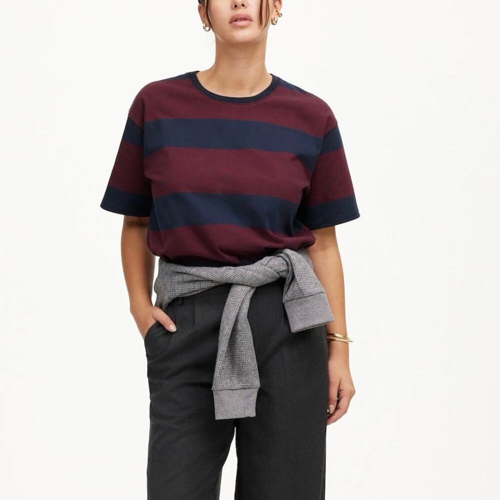 NWT Madewell Cotton Relaxed Oversized Tee Juniper Berry Navy Stripe Size XXS